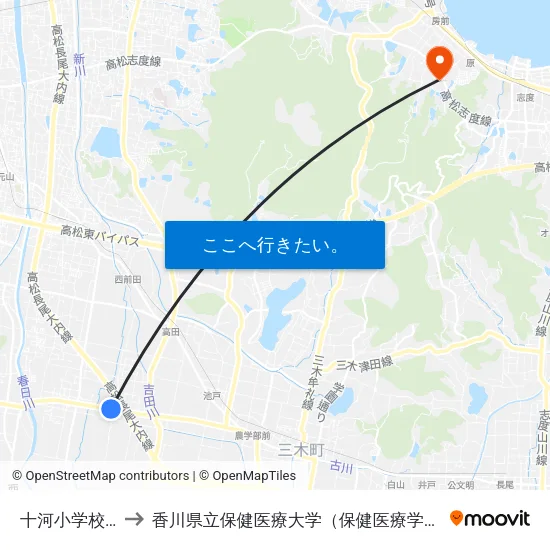 十河小学校前 to 香川県立保健医療大学（保健医療学部） map