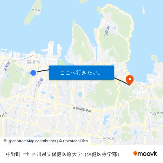 中野町 to 香川県立保健医療大学（保健医療学部） map