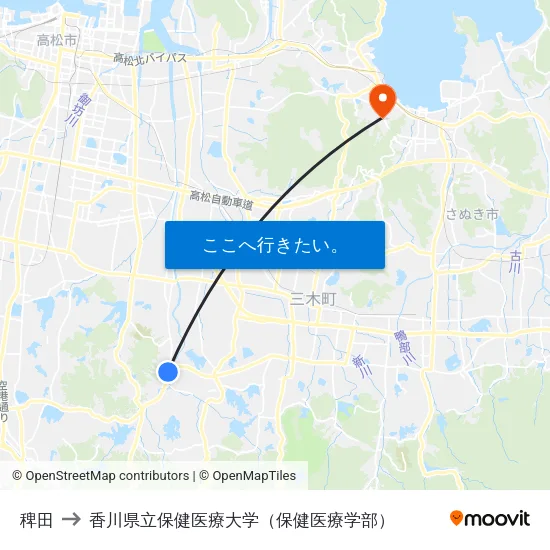 稗田 to 香川県立保健医療大学（保健医療学部） map