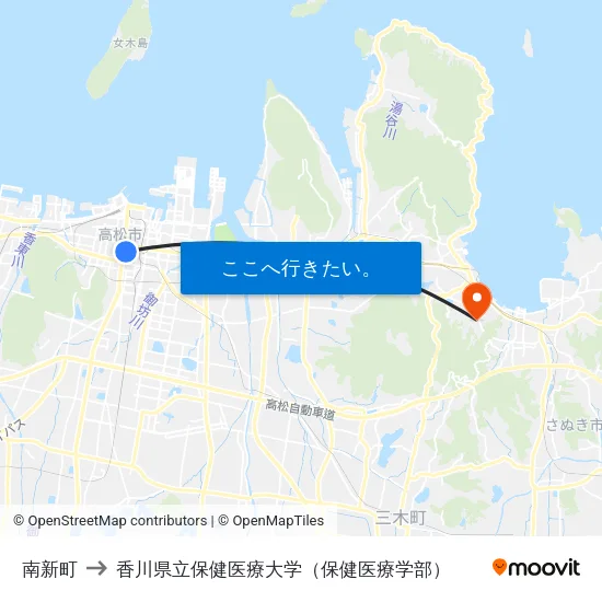 南新町 to 香川県立保健医療大学（保健医療学部） map