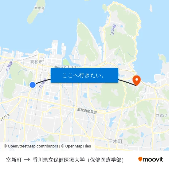 室新町 to 香川県立保健医療大学（保健医療学部） map