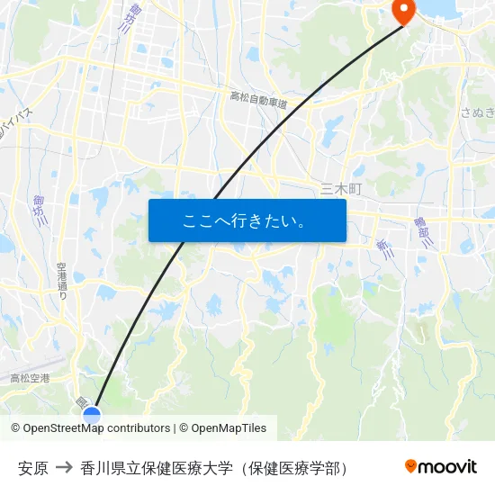 安原 to 香川県立保健医療大学（保健医療学部） map