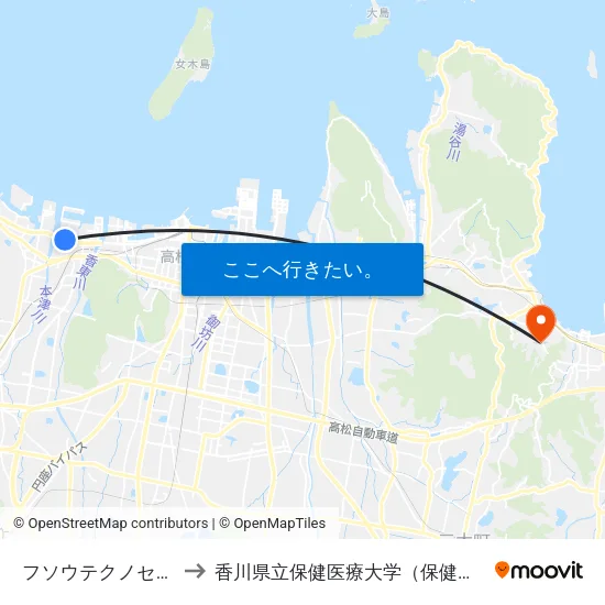 フソウテクノセンター to 香川県立保健医療大学（保健医療学部） map