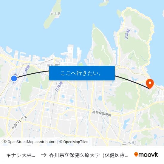 キナシ大林病院 to 香川県立保健医療大学（保健医療学部） map