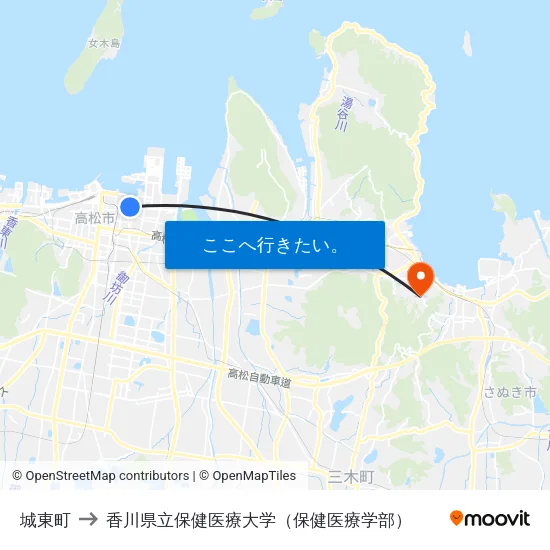 城東町 to 香川県立保健医療大学（保健医療学部） map