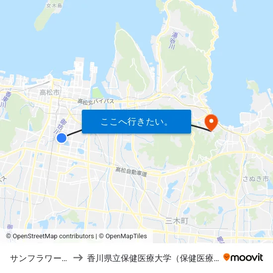 サンフラワー伏石 to 香川県立保健医療大学（保健医療学部） map