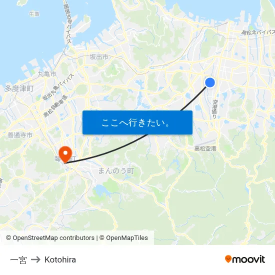 一宮 to Kotohira map