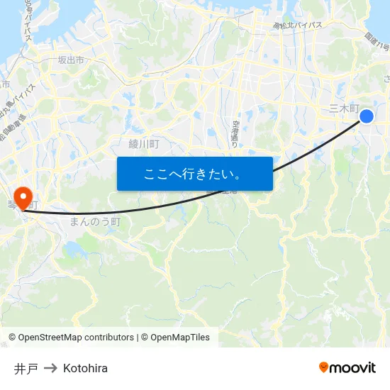 井戸 to Kotohira map