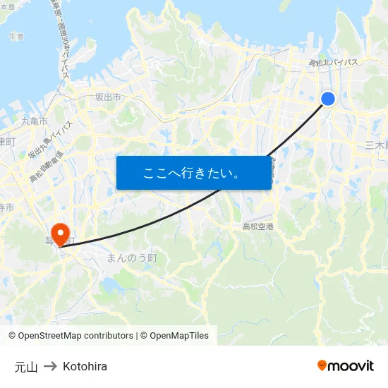 元山 to Kotohira map