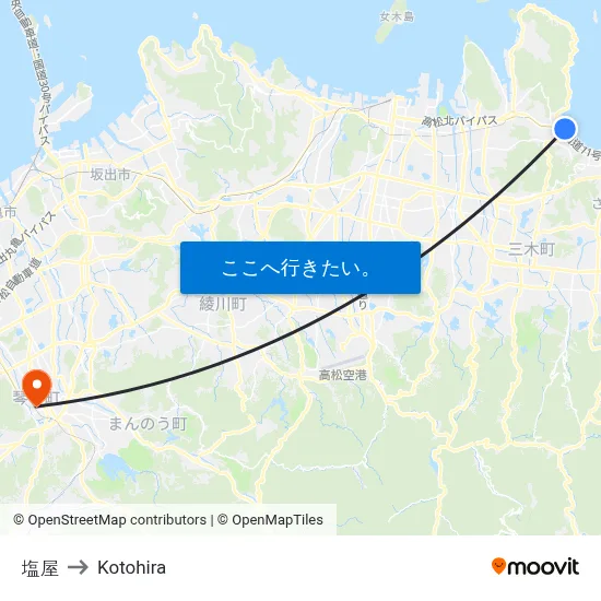 塩屋 to Kotohira map