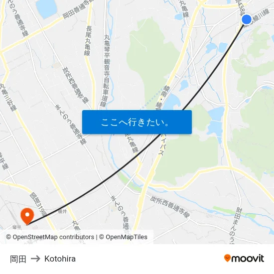 岡田 to Kotohira map