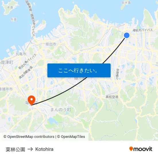 栗林公園 to Kotohira map