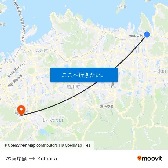 琴電屋島 to Kotohira map