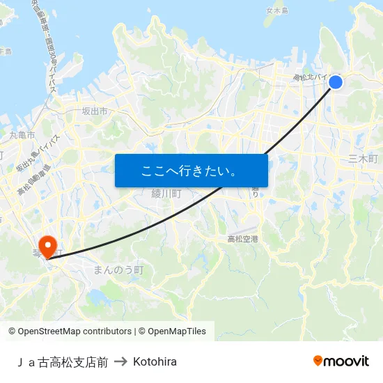 Ｊａ古高松支店前 to Kotohira map