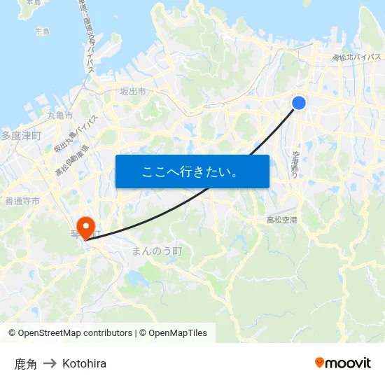 鹿角 to Kotohira map