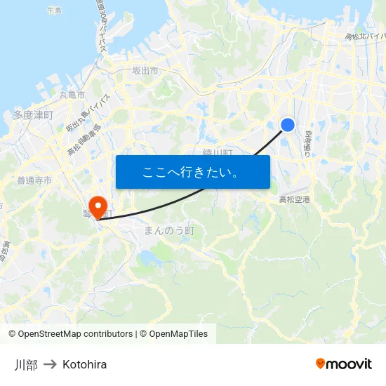 川部 to Kotohira map