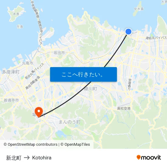 新北町 to Kotohira map