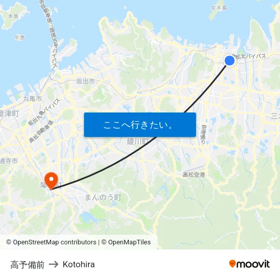 高予備前 to Kotohira map