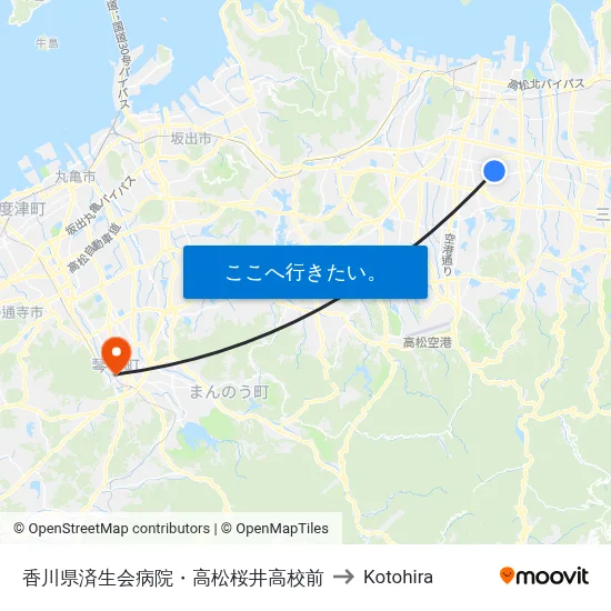 香川県済生会病院・高松桜井高校前 to Kotohira map