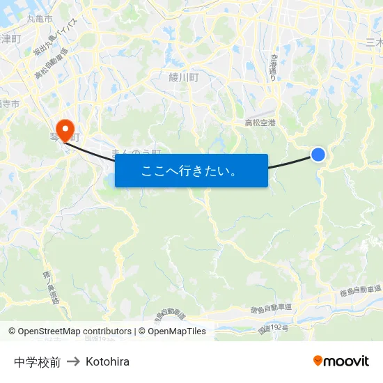 中学校前 to Kotohira map