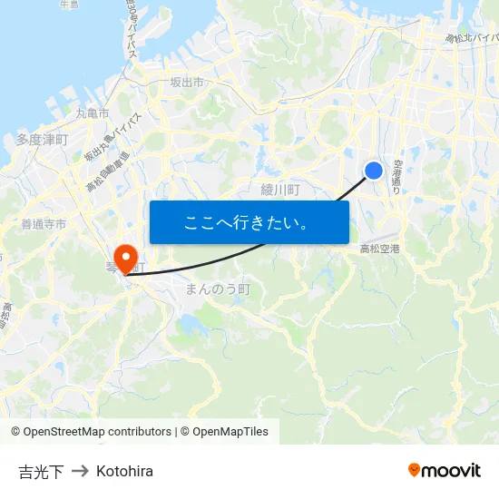 吉光下 to Kotohira map