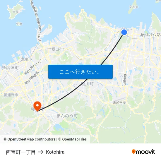 西宝町一丁目 to Kotohira map