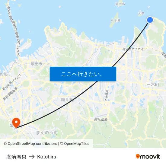 庵治温泉 to Kotohira map