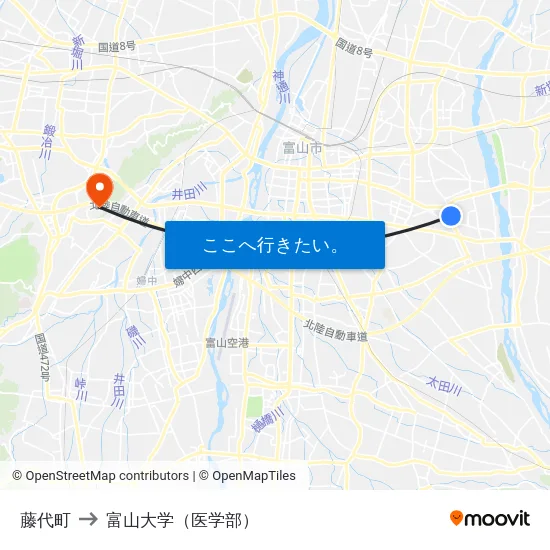 藤代町 to 富山大学（医学部） map