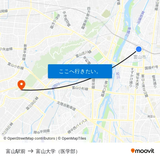 富山駅前 to 富山大学（医学部） map