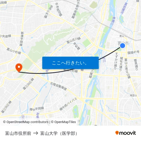 富山市役所前 to 富山大学（医学部） map