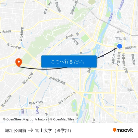 城址公園前 to 富山大学（医学部） map