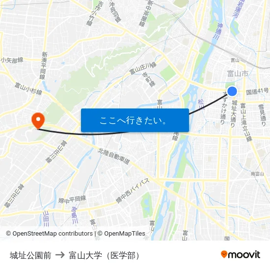 城址公園前 to 富山大学（医学部） map