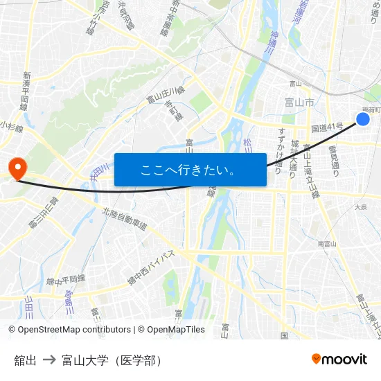 舘出 to 富山大学（医学部） map