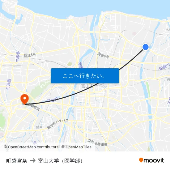 町袋宮条 to 富山大学（医学部） map