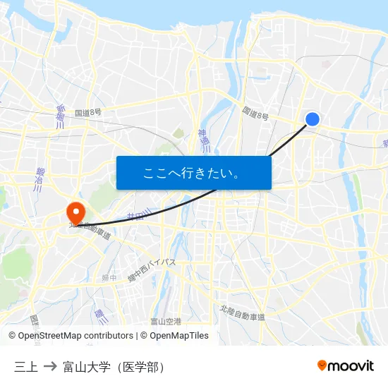 三上 to 富山大学（医学部） map