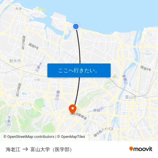 海老江 to 富山大学（医学部） map