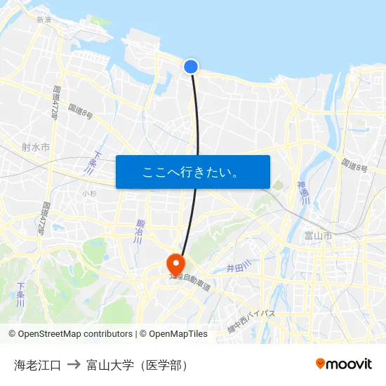海老江口 to 富山大学（医学部） map