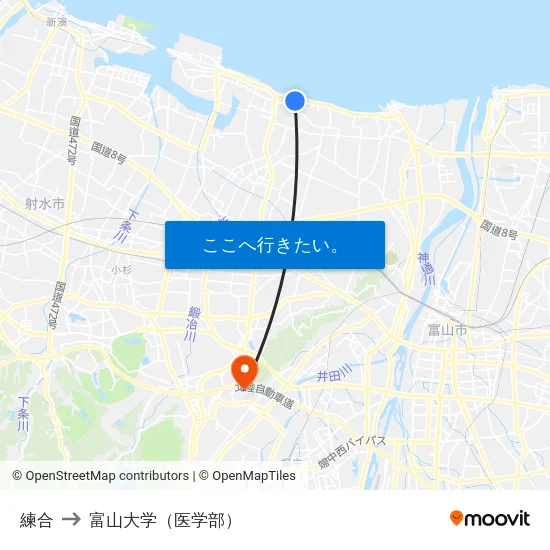 練合 to 富山大学（医学部） map