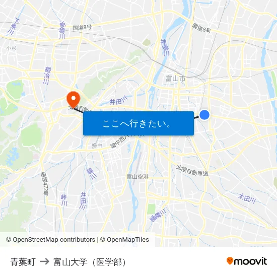 青葉町 to 富山大学（医学部） map