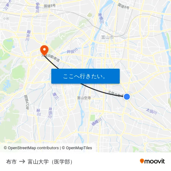 布市 to 富山大学（医学部） map