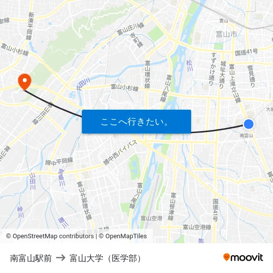 南富山駅前 to 富山大学（医学部） map