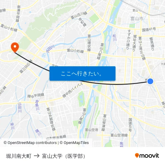堀川南大町 to 富山大学（医学部） map