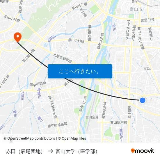 赤田（辰尾団地） to 富山大学（医学部） map