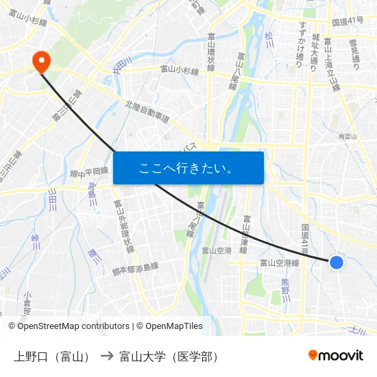 上野口（富山） to 富山大学（医学部） map