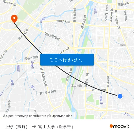 上野（熊野） to 富山大学（医学部） map