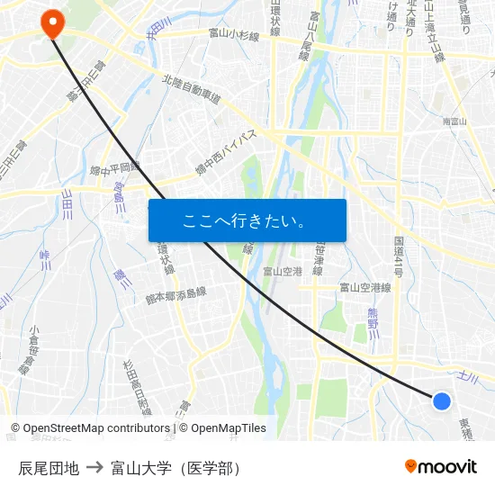 辰尾団地 to 富山大学（医学部） map