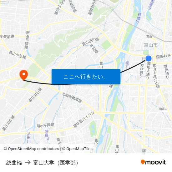 総曲輪 to 富山大学（医学部） map