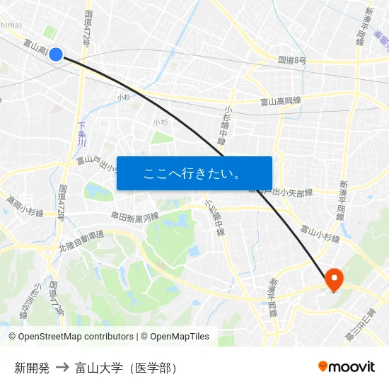 新開発 to 富山大学（医学部） map