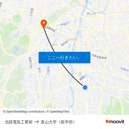 北陸電気工業前 to 富山大学（医学部） map