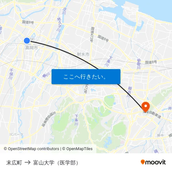 末広町 to 富山大学（医学部） map